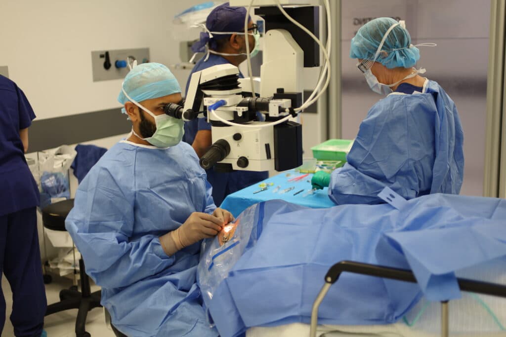 Dr Parth Shah and the surgical team performing cataract surgery at Clarity Eye Surgeons
